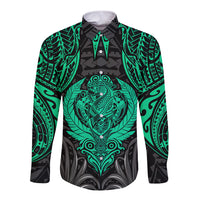 Polynesian Long Sleeve Button Shirt Abstract Tiki TS04 Unisex Black Yellow - Polynesian Pride