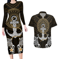 Polynesian Swordfish Couples Matching Long Sleeve Bodycon Dress and Hawaiian Shirt with Anchor Pattern and Tribal Turtle TS04 - Polynesian Pride