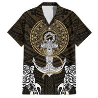 Polynesian Swordfish Family Matching Off Shoulder Maxi Dress and Hawaiian Shirt with Anchor Pattern and Tribal Turtle TS04 Dad's Shirt - Short Sleeve Multicolor - Polynesian Pride