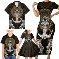 Polynesian Swordfish Family Matching Short Sleeve Bodycon Dress and Hawaiian Shirt with Anchor Pattern and Tribal Turtle TS04 - Polynesian Pride