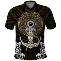Polynesian Swordfish Polo Shirt with Anchor Pattern and Tribal Turtle TS04 - Polynesian Pride