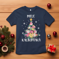 Mele Kalikimaka Hawaiian Christmas Tree Tropical Flower T Shirt TS09 Navy - Polynesian Pride