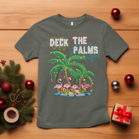 Christmas In Hawaii T Shirt Deck the Palms Firework Merry Christmas Flamingo TS09 Military Green - Polynesian Pride