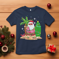 Christmas In Hawaii T Shirt Flamingo Float Xmas Palm Tree Surfboard Cute Santa At Beach TS09 Navy - Polynesian Pride