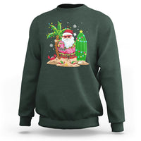 Christmas In Hawaii Sweatshirt Flamingo Float Xmas Palm Tree Surfboard Cute Santa At Beach TS09 Dark Forest Green - Polynesian Pride