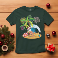 Christmas In Hawaii T Shirt Palm Tree Firework Santa At Beach Drinking Coconut TS09 Dark Forest Green - Polynesian Pride