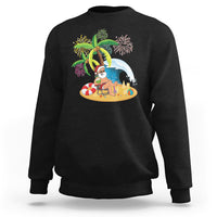Christmas In Hawaii Sweatshirt Palm Tree Firework Santa At Beach Drinking Coconut TS09 Black - Polynesian Pride