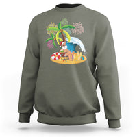 Christmas In Hawaii Sweatshirt Palm Tree Firework Santa At Beach Drinking Coconut TS09 Military Green - Polynesian Pride