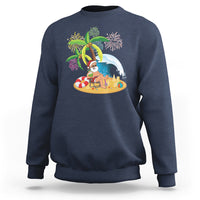 Christmas In Hawaii Sweatshirt Palm Tree Firework Santa At Beach Drinking Coconut TS09 Navy - Polynesian Pride