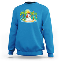 Christmas In Hawaii Sweatshirt Hawaiian Snowman Xmas Palm Tree At The Beach TS09 Sapphire - Polynesian Pride
