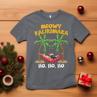 Christmas In Hawaii T Shirt Meowy Kalikimaka Cat Chillin' Ho Ho Ho Xmas Palm Tree TS09 Charcoal - Polynesian Pride