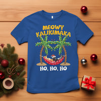 Christmas In Hawaii T Shirt Meowy Kalikimaka Cat Chillin' Ho Ho Ho Xmas Palm Tree TS09 Royal Blue - Polynesian Pride