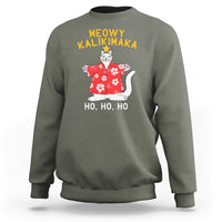 Christmas In Hawaii Sweatshirt Meowy Kalikimaka Hawaiian Cat Ho Ho Ho Xmas Tree TS09 Military Green - Polynesian Pride