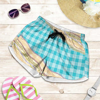 Turquoise Palaka Hawaii Leis Elegant Vibes Shorts for Women