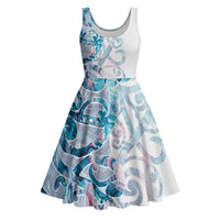 Turquoise Paua Shell Maori Midi Dress Koru Kowhaiwhai