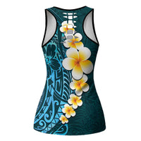 Turquosie Polynesia Hollow Tank Top Plumeria Tropical Leaves Galaxy Polynesian Art - Polynesian Pride