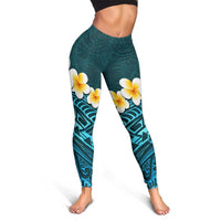 Turquosie Polynesia Leggings Plumeria Tropical Leaves With Galaxy Polynesian Art - Polynesian Pride