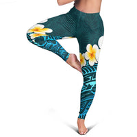 Turquosie Polynesia Leggings Plumeria Tropical Leaves With Galaxy Polynesian Art - Polynesian Pride
