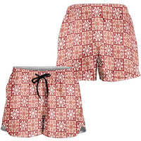 Ulaula Palaka Quilt Hawaii Shorts for Women Hawaiian Tropical Monstera Sea Turtle LT14 - Polynesian Pride