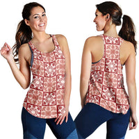 Ulaula Palaka Quilt Hawaii Women Racerback Tank Hawaiian Tropical Monstera Sea Turtle