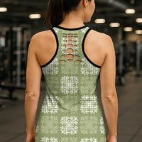 Vesuvian Green Palaka Quilt Hawaii Hollow Tank Top Traditional Hawaii-plaid Pattern - Polynesian Pride