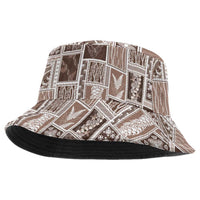 Vintage Aloha Block Quilt Bucket Hat Beige Inspired Lei Motifs - Polynesian Pride