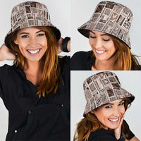 Vintage Aloha Block Quilt Bucket Hat Beige Inspired Lei Motifs - Polynesian Pride