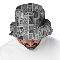 Vintage Aloha Block Quilt Bucket Hat Black Inspired Lei Motifs - Polynesian Pride