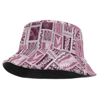 Vintage Aloha Block Quilt Bucket Hat Pink Inspired Lei Motifs LT9 One Size Pink - Polynesian Pride