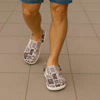 Vintage Aloha Block Quilt Clogs Shoes Beige Inspired Lei Motifs - Polynesian Pride