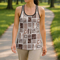 Vintage Aloha Block Quilt Hollow Tank Top Beige Inspired Lei Motifs - Polynesian Pride