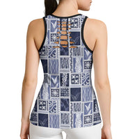 Vintage Aloha Block Quilt Hollow Tank Top Blue Inspired Lei Motifs - Polynesian Pride
