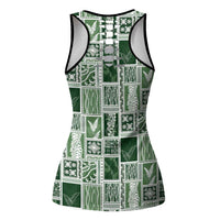 Vintage Aloha Block Quilt Hollow Tank Top Green Inspired Lei Motifs - Polynesian Pride