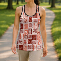 Vintage Aloha Block Quilt Hollow Tank Top Red Inspired Lei Motifs - Polynesian Pride