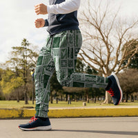 Vintage Aloha Block Quilt Jogger Pants Green Inspired Lei Motifs - Polynesian Pride