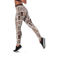 Vintage Aloha Block Quilt Leggings Beige Inspired Lei Motifs - Polynesian Pride