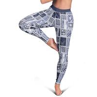 Vintage Aloha Block Quilt Leggings Blue Inspired Lei Motifs - Polynesian Pride