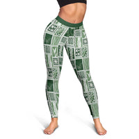 Vintage Aloha Block Quilt Leggings Green Inspired Lei Motifs - Polynesian Pride
