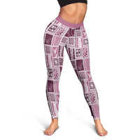 Vintage Aloha Block Quilt Leggings Pink Inspired Lei Motifs - Polynesian Pride