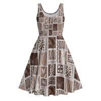 Vintage Aloha Block Quilt Midi Dress Beige Inspired Lei Motifs - Polynesian Pride