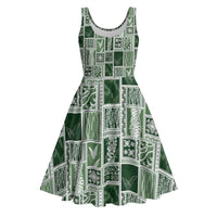 Vintage Aloha Block Quilt Midi Dress Green Inspired Lei Motifs - Polynesian Pride