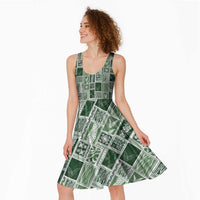 Vintage Aloha Block Quilt Midi Dress Green Inspired Lei Motifs - Polynesian Pride