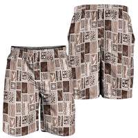 Vintage Aloha Block Quilt Shorts for Men Beige Inspired Lei Motifs - Polynesian Pride