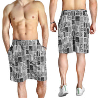 Vintage Aloha Block Quilt Shorts for Men Black Inspired Lei Motifs - Polynesian Pride