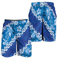 Vintage Blue Polynesia Shorts for Men Plumeria With Hibiscus Tropical Vibes LT14 - Polynesian Pride