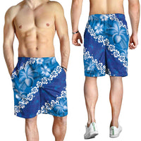 Vintage Blue Polynesia Shorts for Men Plumeria With Hibiscus Tropical Vibes LT14 - Polynesian Pride