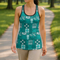 Vintage Hawaiian Quilting Patterns Hollow Tank Top Turquoise Style Tribal Fabric Patchwork - Polynesian Pride
