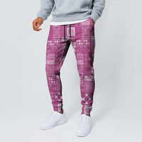 Vintage Hawaiian Quilting Patterns Jogger Pants Pink Style Tribal Fabric Patchwork - Polynesian Pride