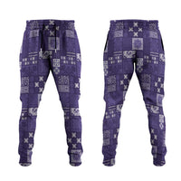 Vintage Hawaiian Quilting Patterns Jogger Pants Purple Style Tribal Fabric Patchwork - Polynesian Pride