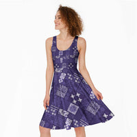 Vintage Hawaiian Quilting Patterns Midi Dress Purple Style Tribal Fabric Patchwork - Polynesian Pride